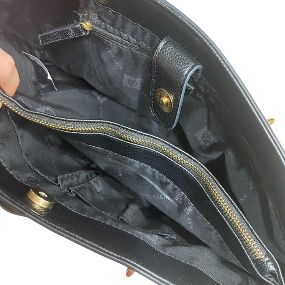 Anne Klein Black Chain Strap Pebble Faux Leather Part Quilted Shoulder Tote Bag - Picture 6 of 15